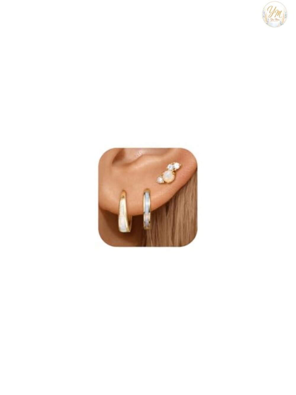 Opal Earrings Set 3 Pairs Hoop Stud Dangle 14K Gold Plated Sterling Silver